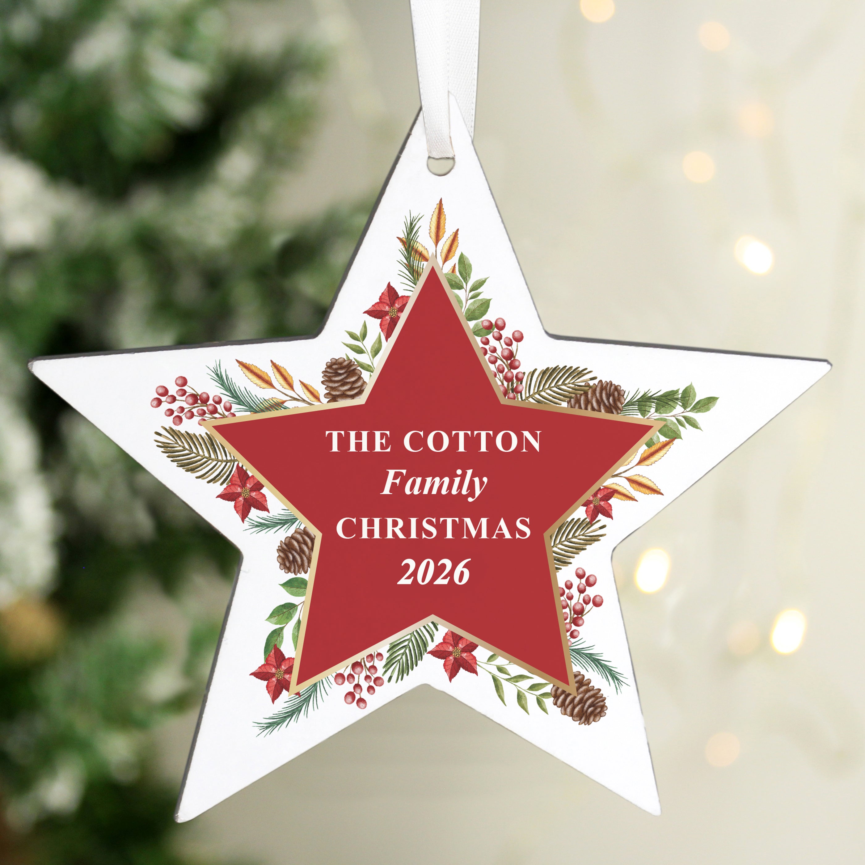 Personalised Christmas Wreath Wooden Star Decoration |  | Inspired Creative Gifts