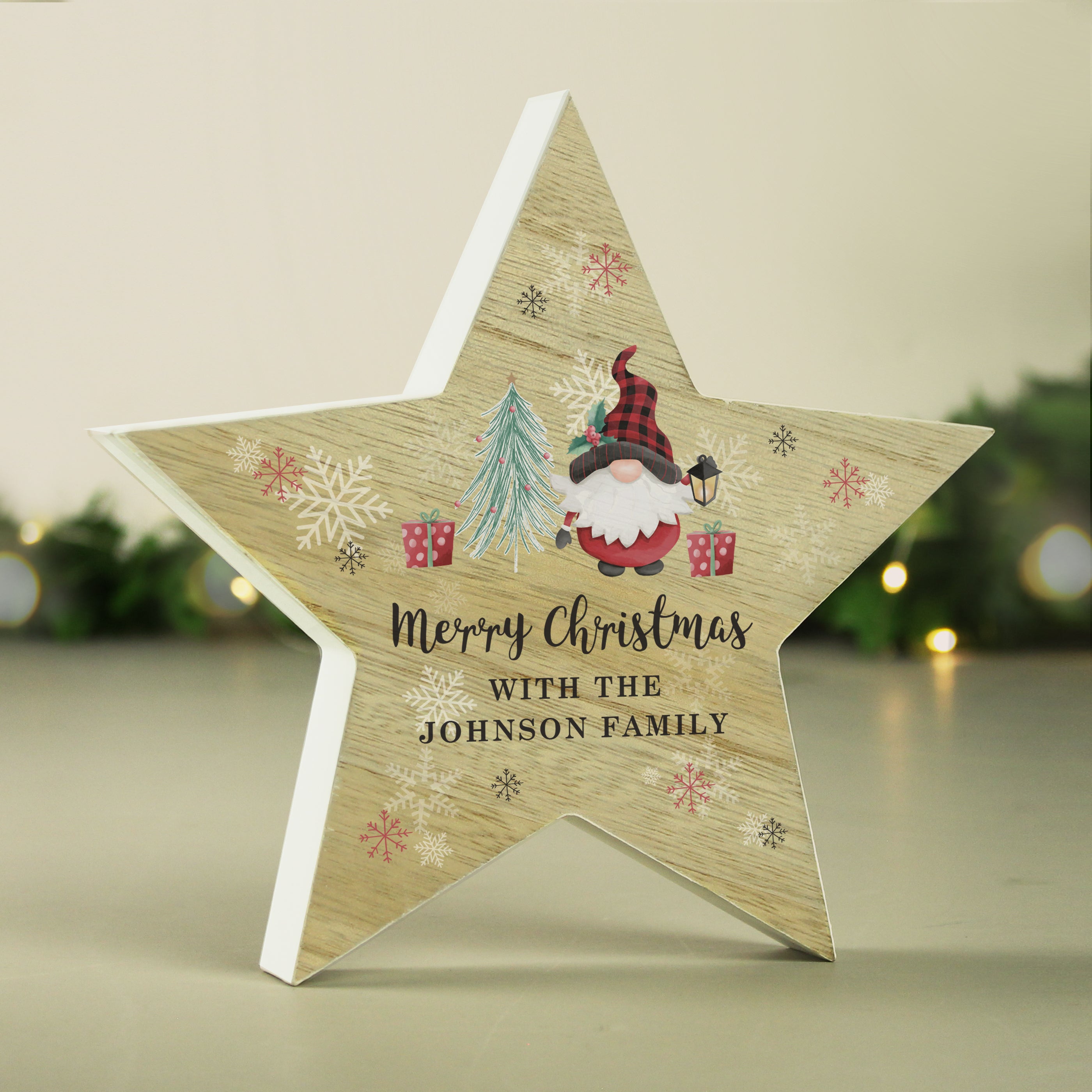 Personalised Gonk Christmas Wooden Star Ornament |  | Inspired Creative Gifts