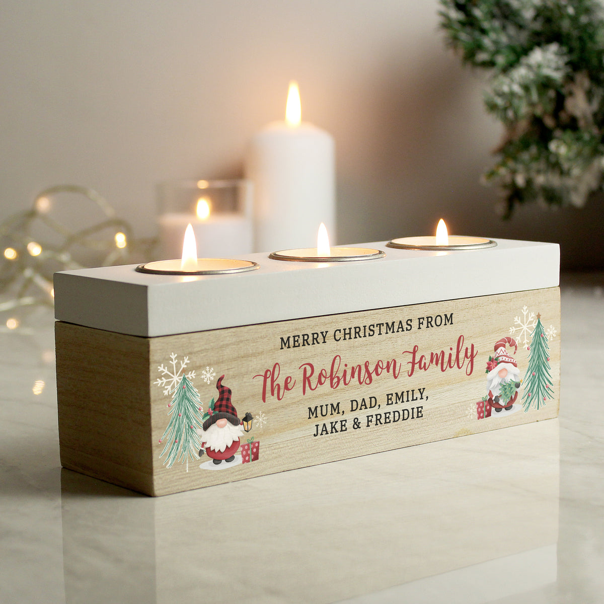 Personalised Christmas Gonk Triple Tea Light Box | Candles & Reed Diffusers | Christmas Gift