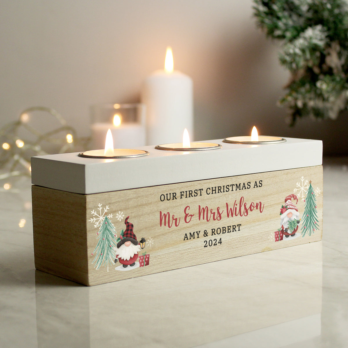 Personalised Christmas Gonk Triple Tea Light Box | Candles & Reed Diffusers | Christmas Gift