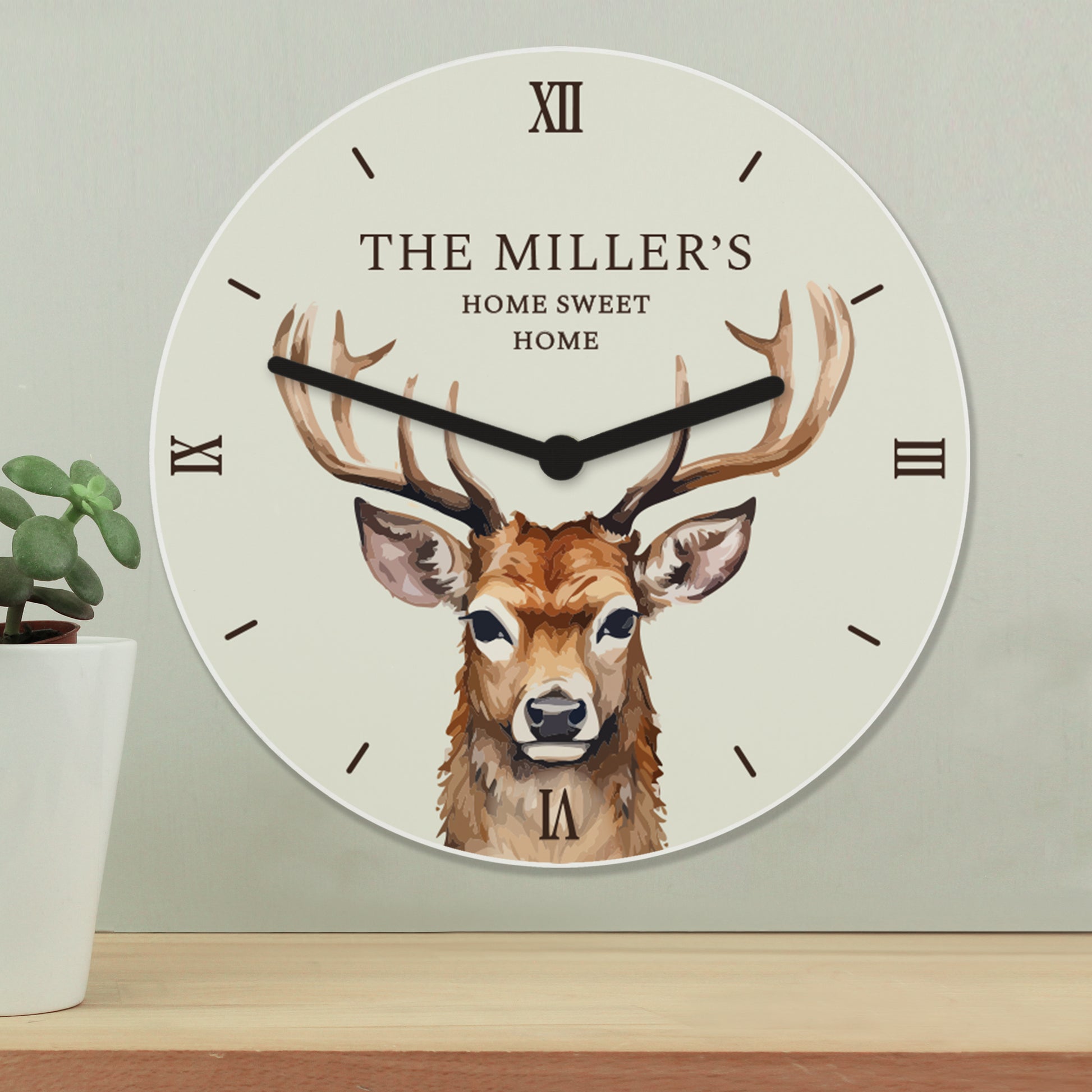 Personalised Watercolour Stag Wooden Clock - Wall Clock - Inspired Creative Gifts