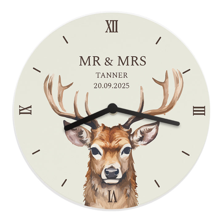 Personalised Watercolour Stag Wooden Clock - Wall Clock - Inspired Creative Gifts