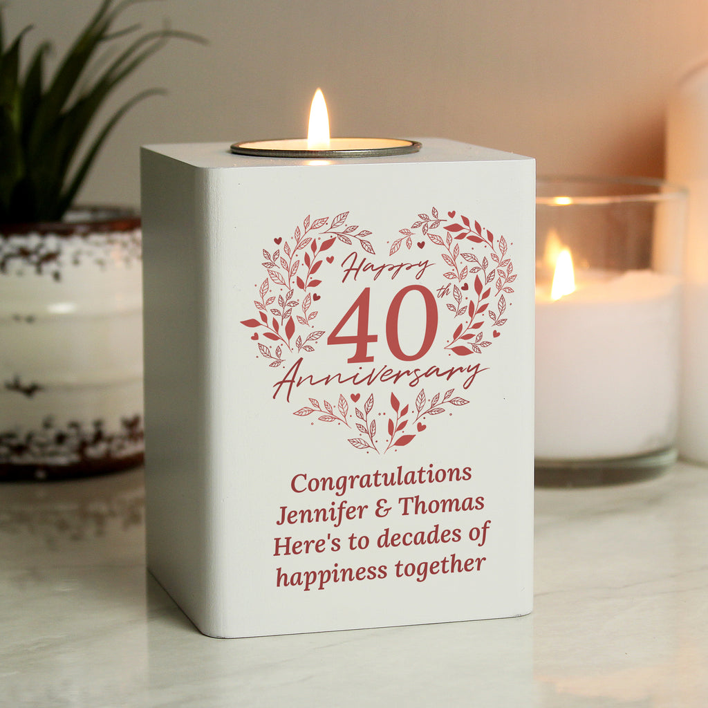 Personalised 40th Ruby Wedding Anniversary Tea Light Holder | Candles & Reed Diffusers | Wedding Gift