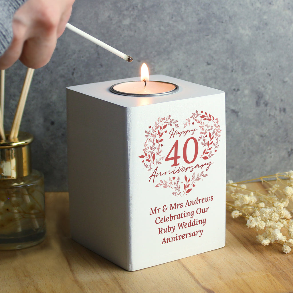 Personalised 40th Ruby Wedding Anniversary Tea Light Holder | Candles & Reed Diffusers | Wedding Gift