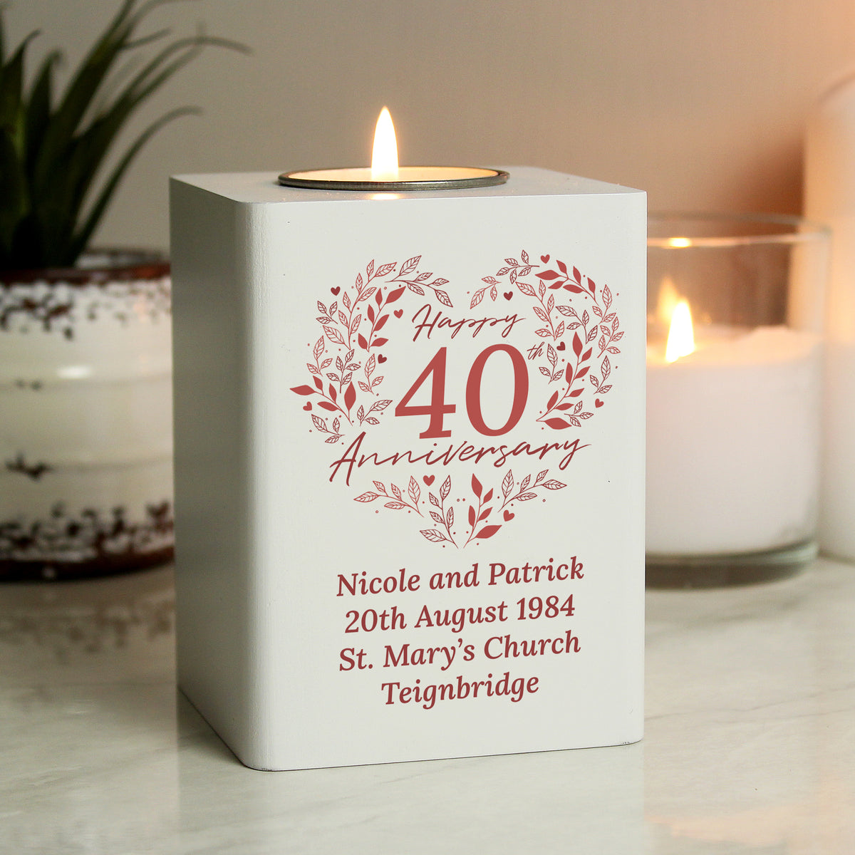 Personalised 40th Ruby Wedding Anniversary Tea Light Holder | Candles & Reed Diffusers | Wedding Gift