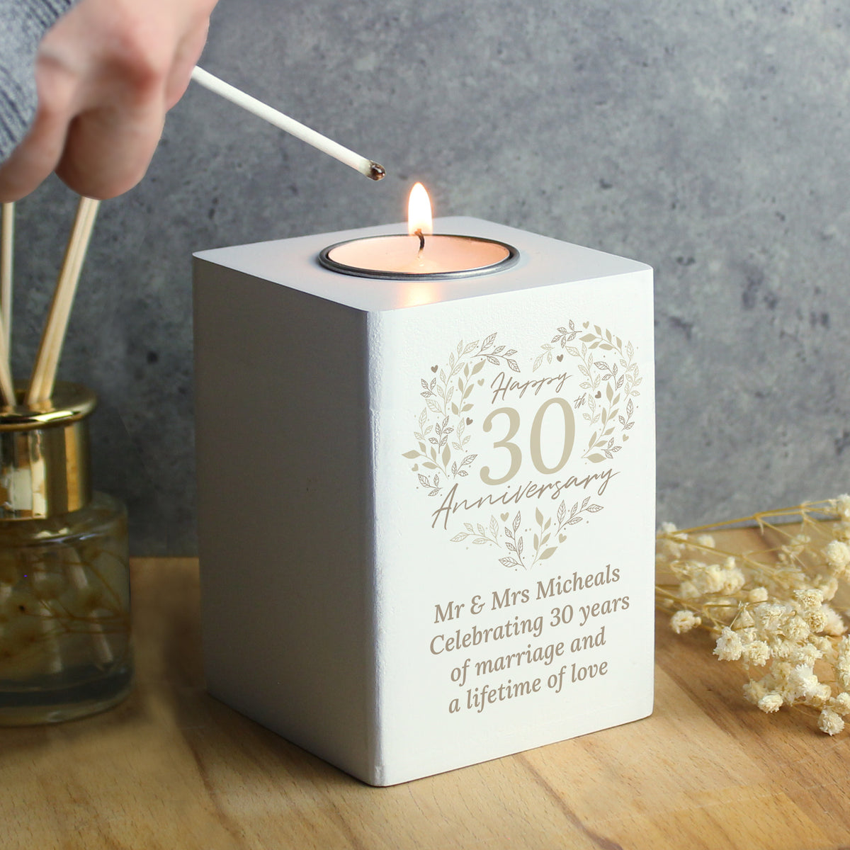 Personalised 30th Pearl Wedding Anniversary Tea Light Holder | Candles & Reed Diffusers | Wedding Gift