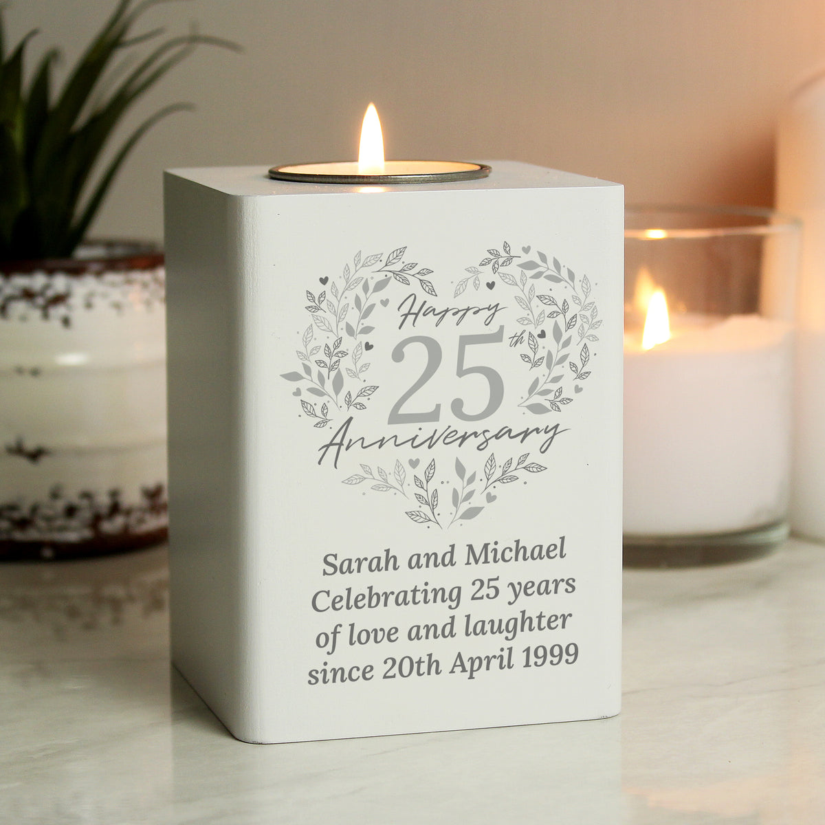 Personalised 25th Silver Wedding Anniversary Tea Light Holder | Candles & Reed Diffusers | Wedding Gift