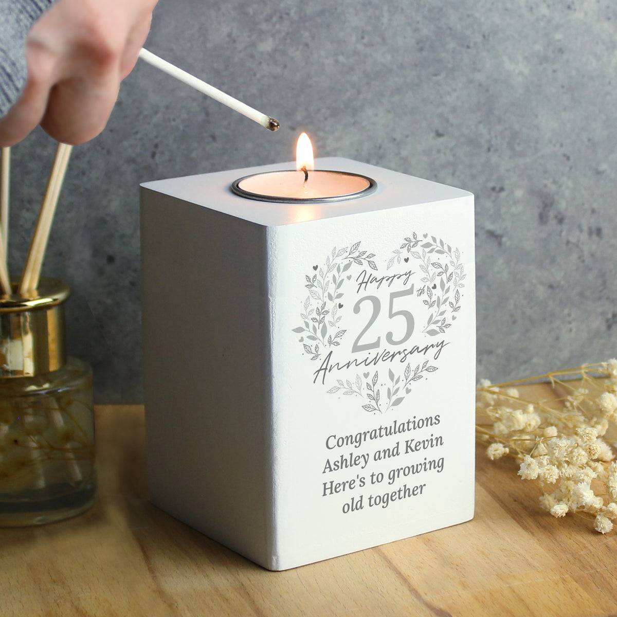 Personalised 25th Silver Wedding Anniversary Tea Light Holder | Candles & Reed Diffusers | Wedding Gift