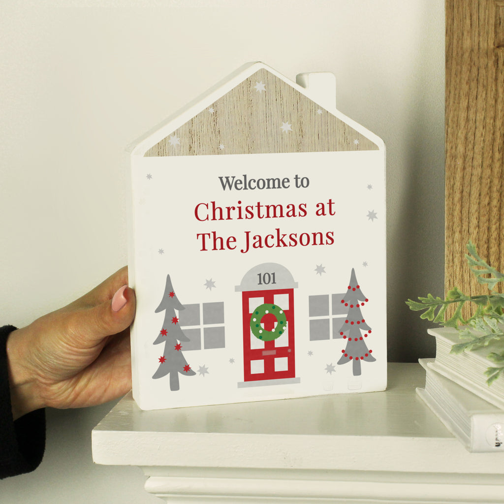 Personalised Christmas Wooden House Ornament for Christmas