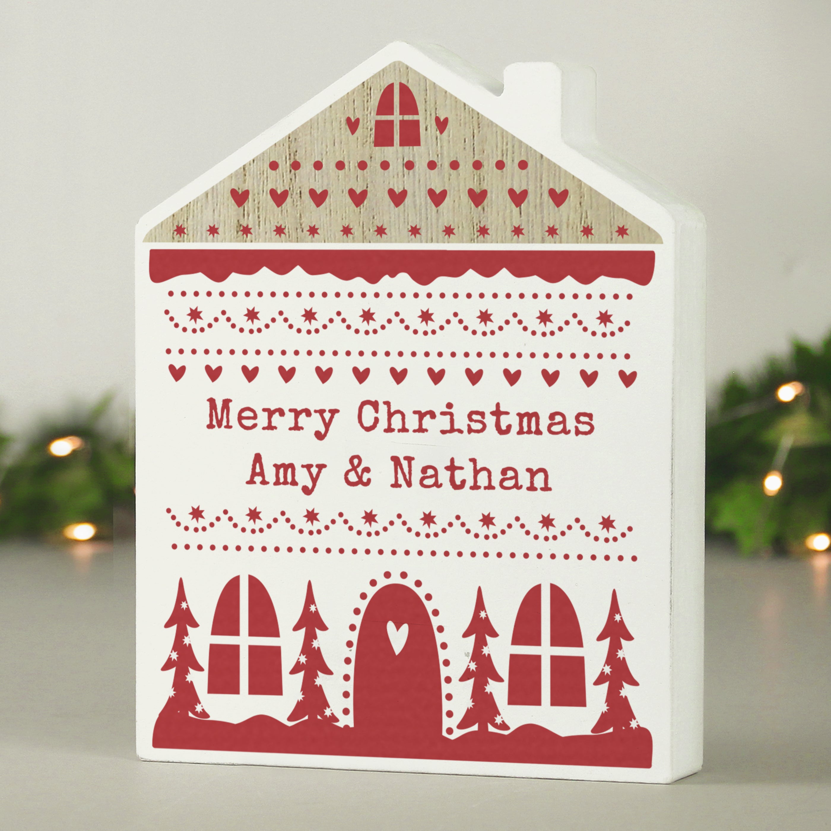 Personalised Christmas Fair Isle Wooden House Ornament |  | Inspired Creative Gifts