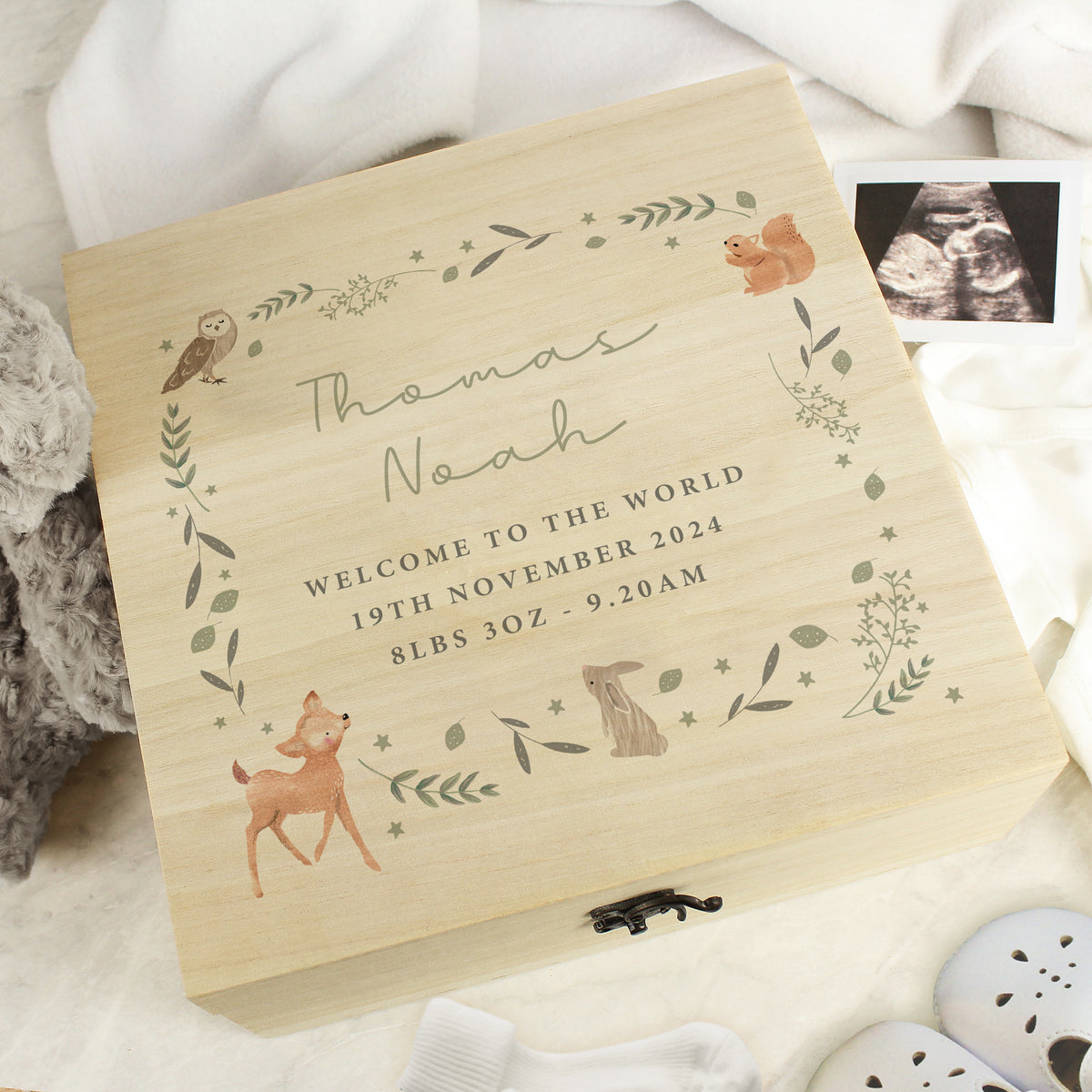 Personalised Woodland Animal Large Wooden Keepsake Box | Storage