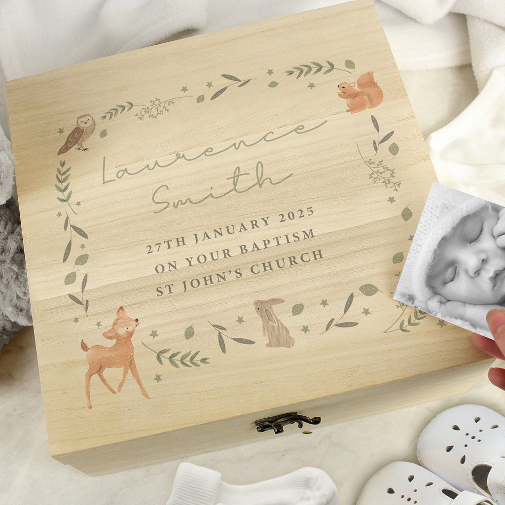 Personalised Woodland Animal Large Wooden Keepsake Box | Storage