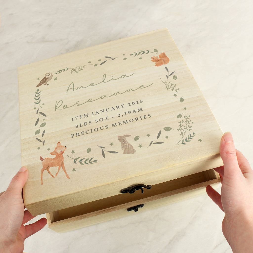 Personalised Woodland Animal Large Wooden Keepsake Box | Storage