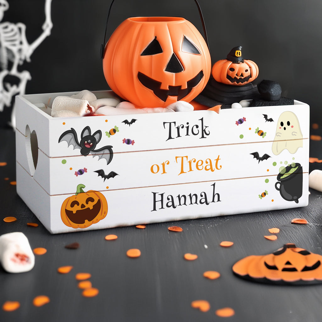 Personalised Halloween Small Wooden Treats Crate | Storage