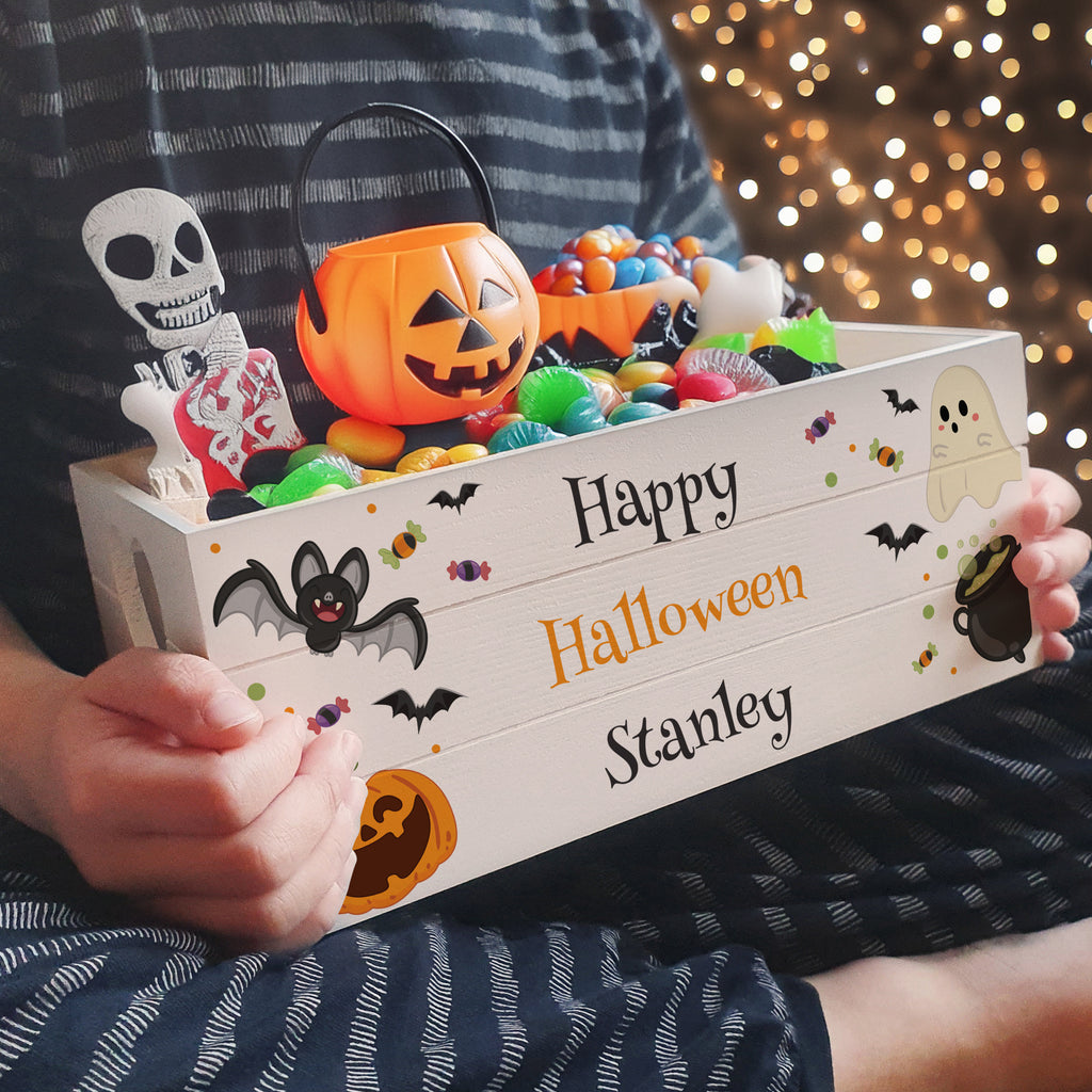 Personalised Halloween Small Wooden Treats Crate | Storage