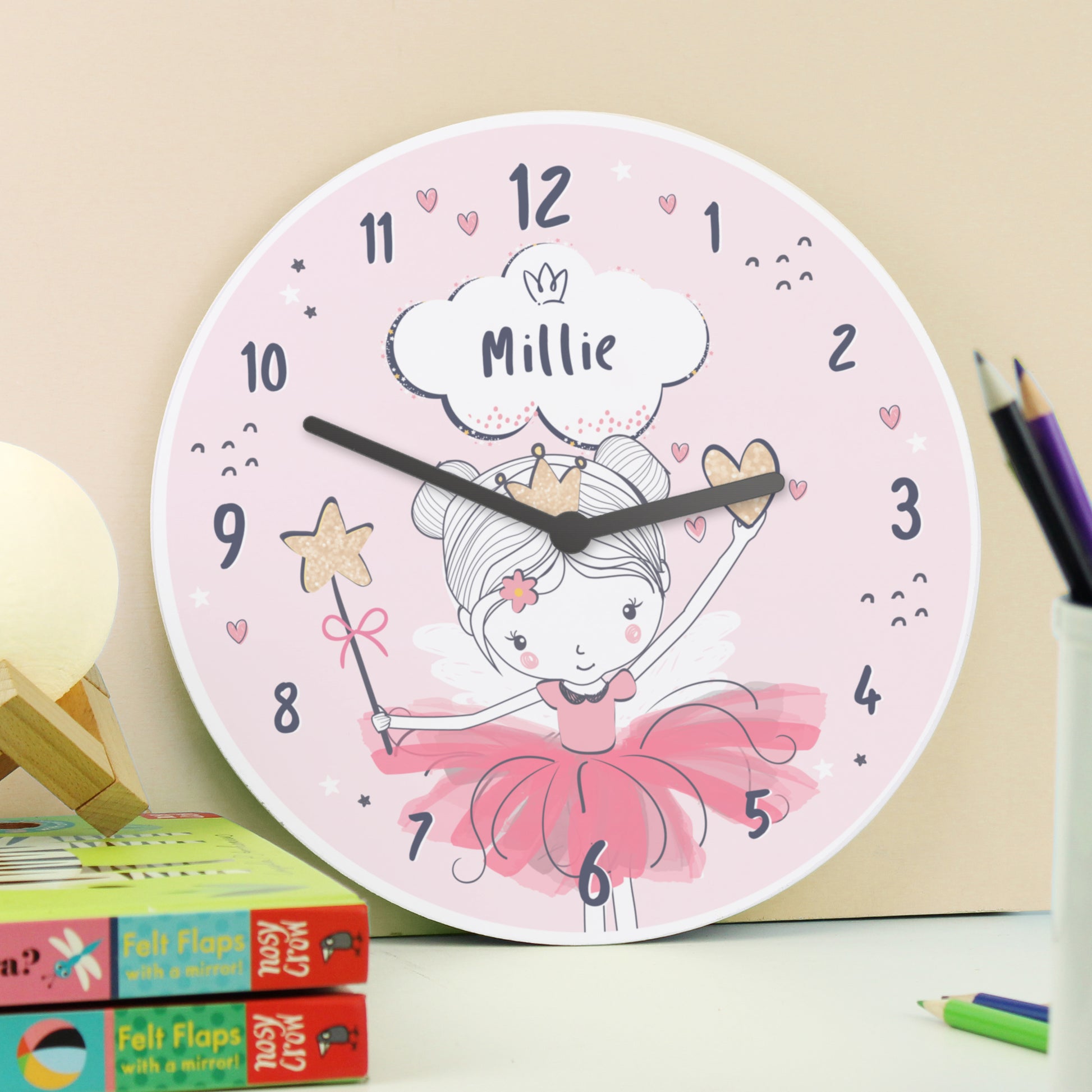 Personalised Princess Ballerina Wooden Childrens Clock - Wall Clock - Inspired Creative Gifts
