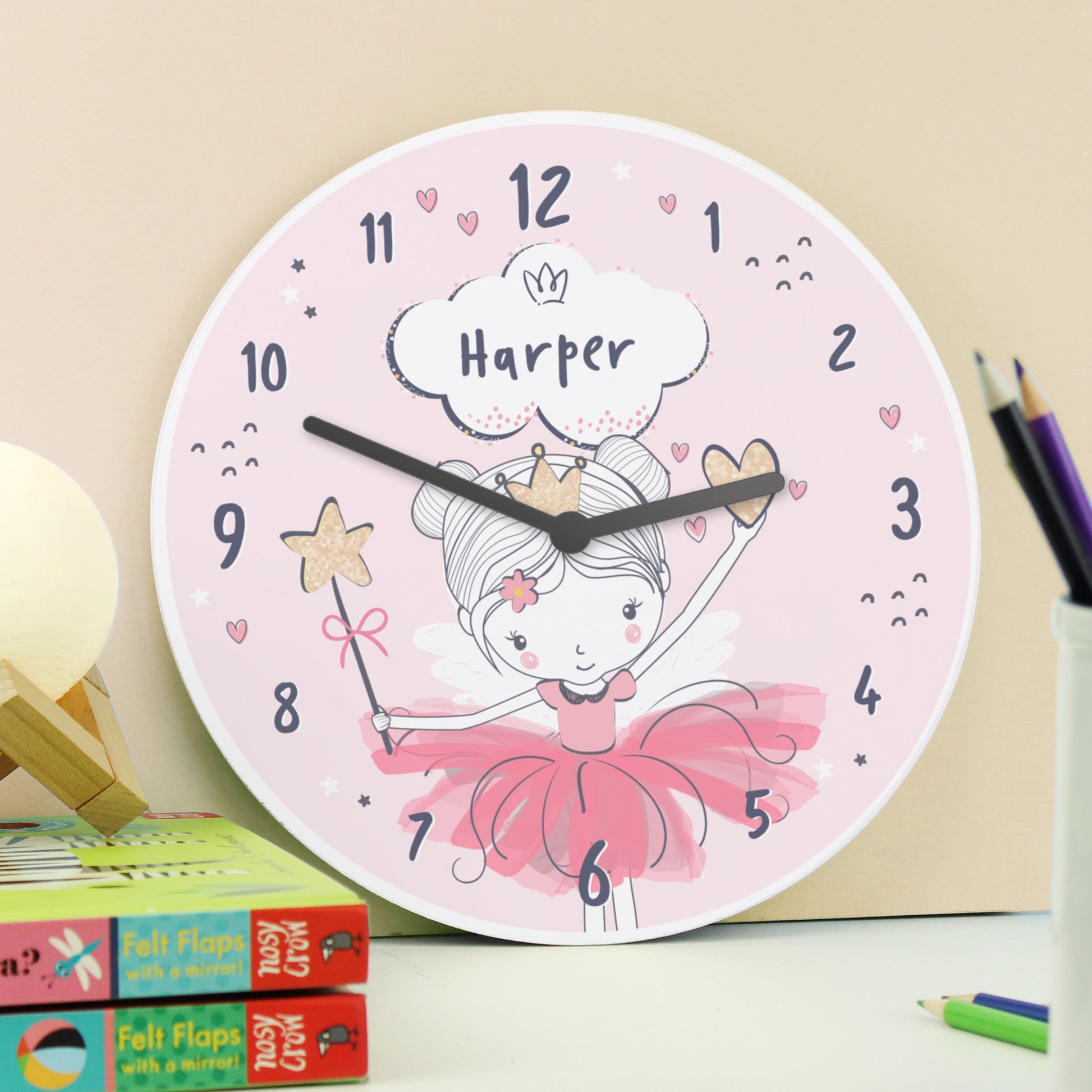 Personalised Princess Ballerina Wooden Childrens Clock - Wall Clock - Inspired Creative Gifts