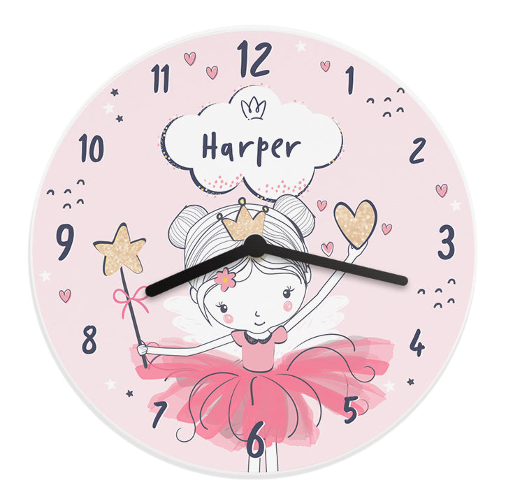 Personalised Princess Ballerina Wooden Childrens Clock - Wall Clock - Inspired Creative Gifts