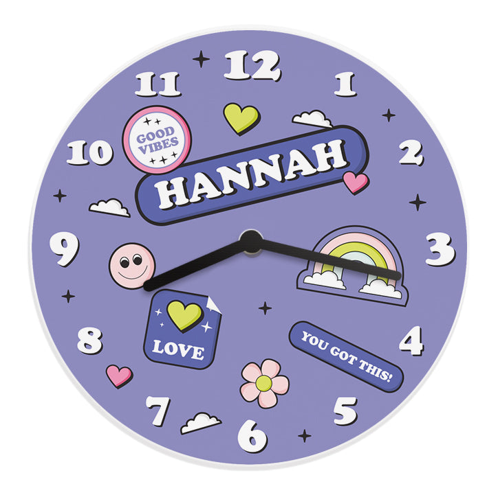 Personalised Positive Vibes Wooden Childrens Clock - Wall Clock - Inspired Creative Gifts