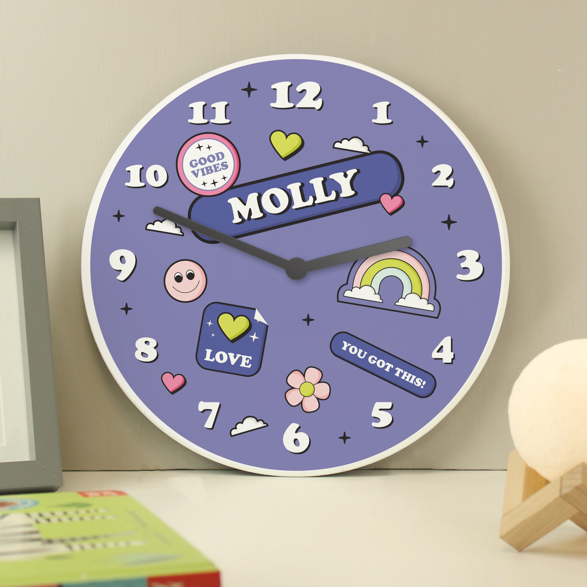 Personalised Positive Vibes Wooden Childrens Clock - Wall Clock - Inspired Creative Gifts