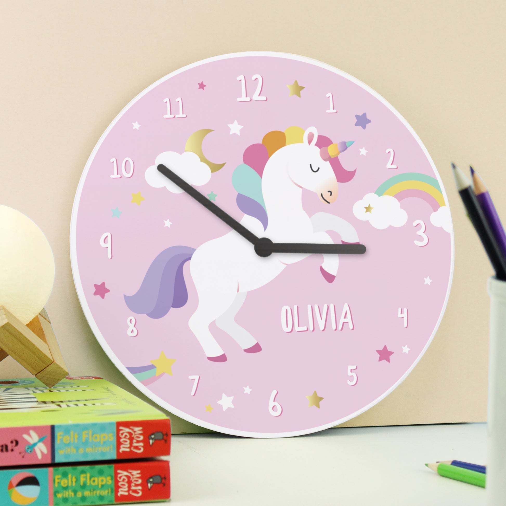 Personalised Unicorn Wooden Childrens Clock - Wall Clock - Inspired Creative Gifts