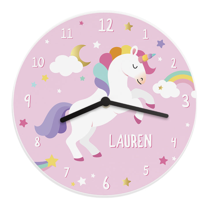 Personalised Unicorn Wooden Childrens Clock - Wall Clock - Inspired Creative Gifts