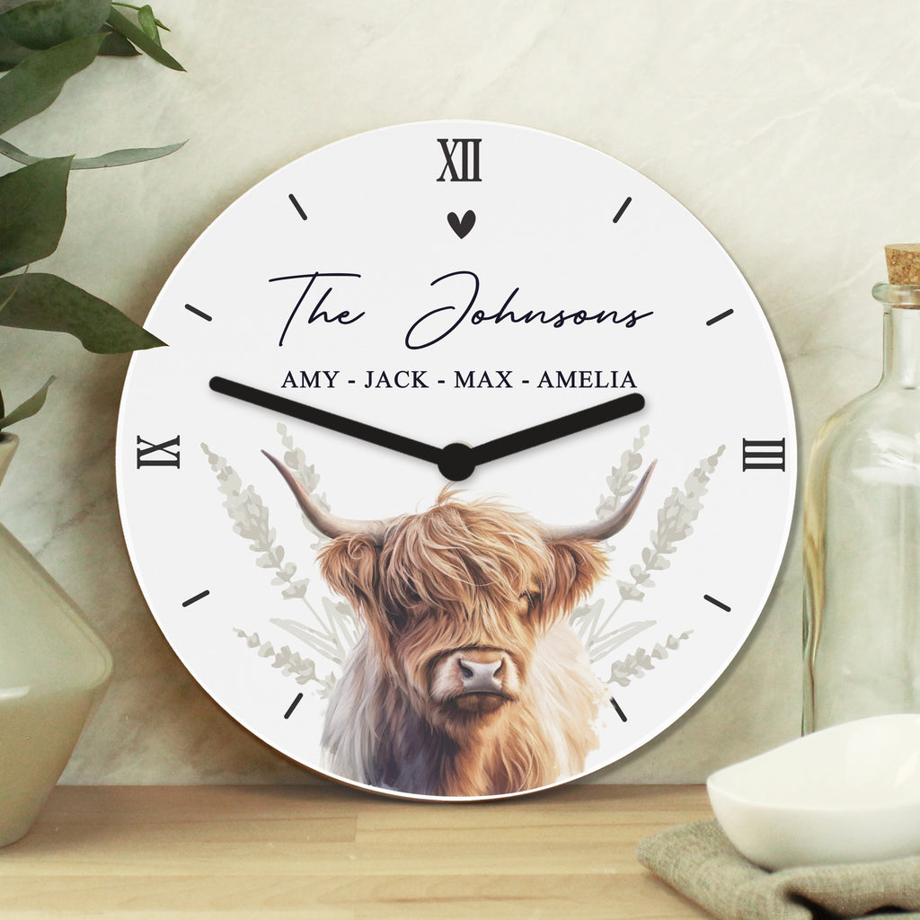 Personalised Highland Cow Wooden Clock - Clocks & Watches - Inspired Creative Gifts