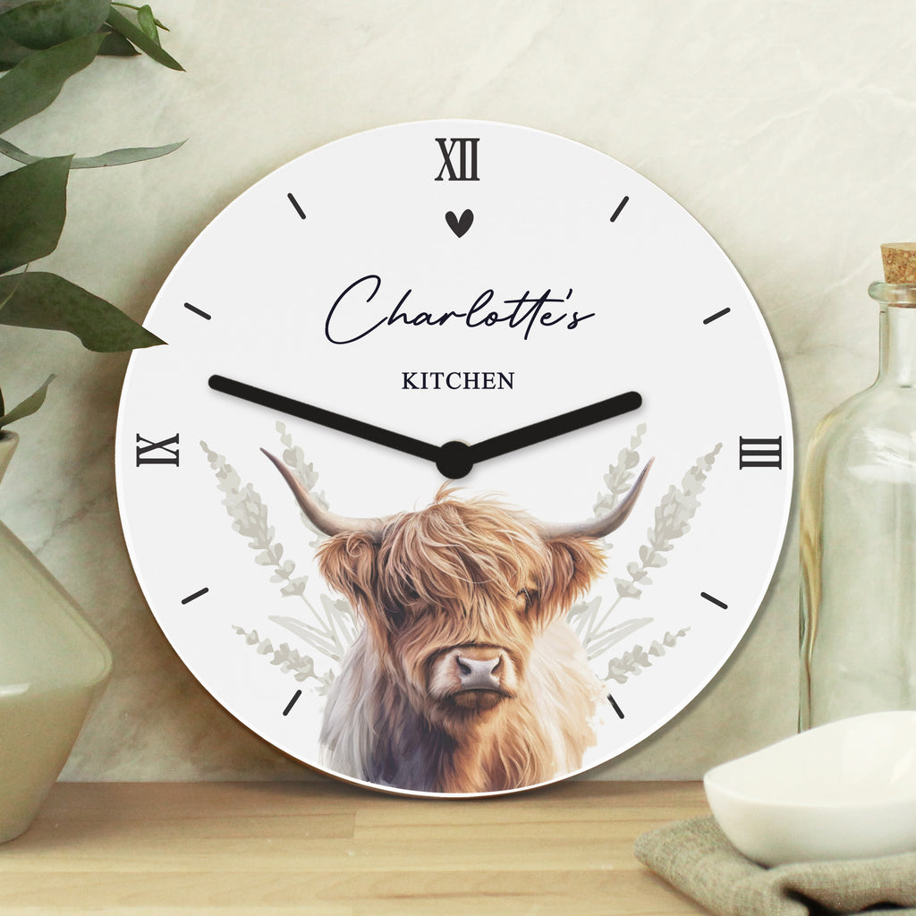 Personalised Highland Cow Wooden Clock - Clocks & Watches - Inspired Creative Gifts