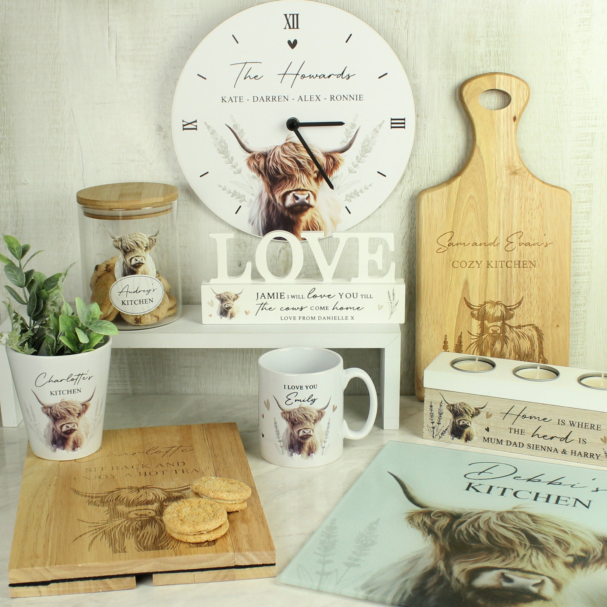 Personalised Highland Cow Wooden Clock - Clocks & Watches - Inspired Creative Gifts