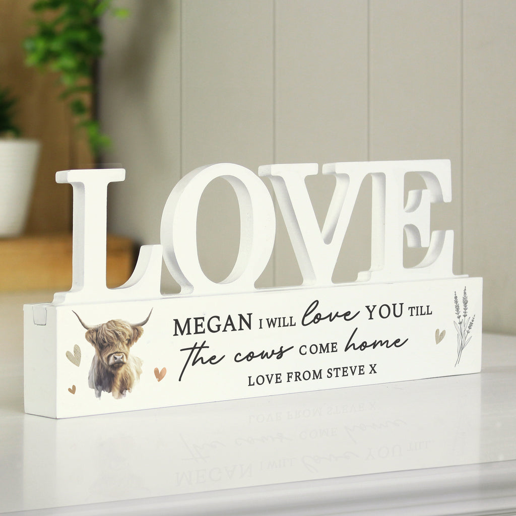 Personalised Highland Cow LOVE Wooden Ornament | Ornaments | Inspired Creative Gifts