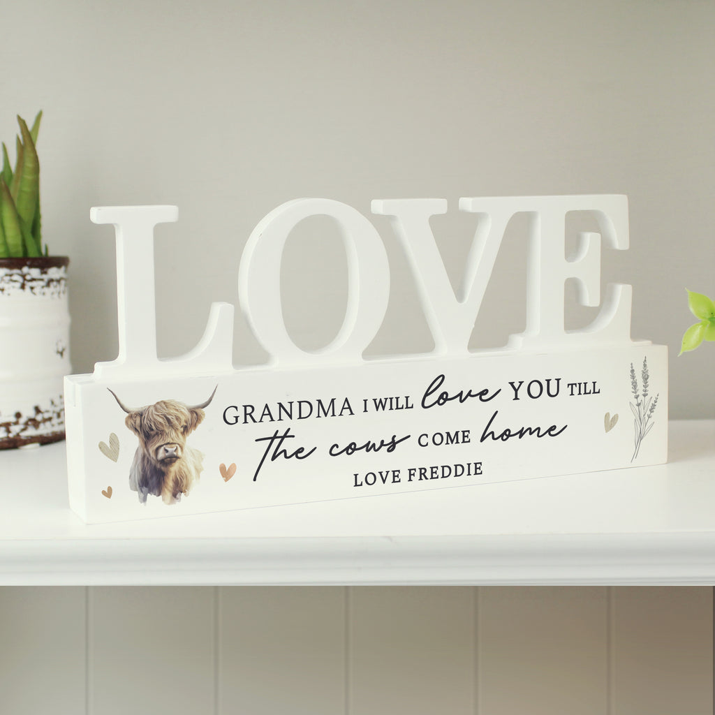 Personalised Highland Cow LOVE Wooden Ornament | Ornaments | Inspired Creative Gifts