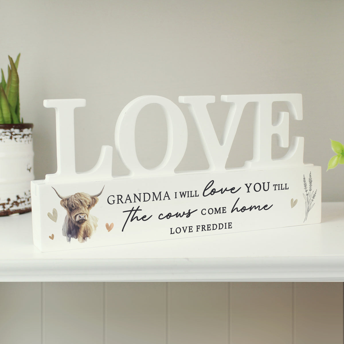 Personalised Highland Cow LOVE Wooden Ornament | Ornaments | Inspired Creative Gifts