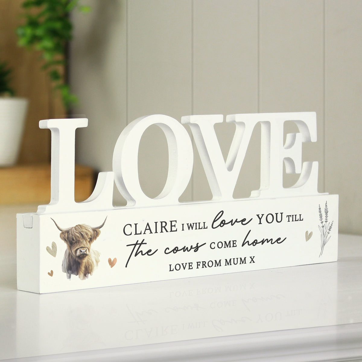 Personalised Highland Cow LOVE Wooden Ornament | Ornaments | Inspired Creative Gifts