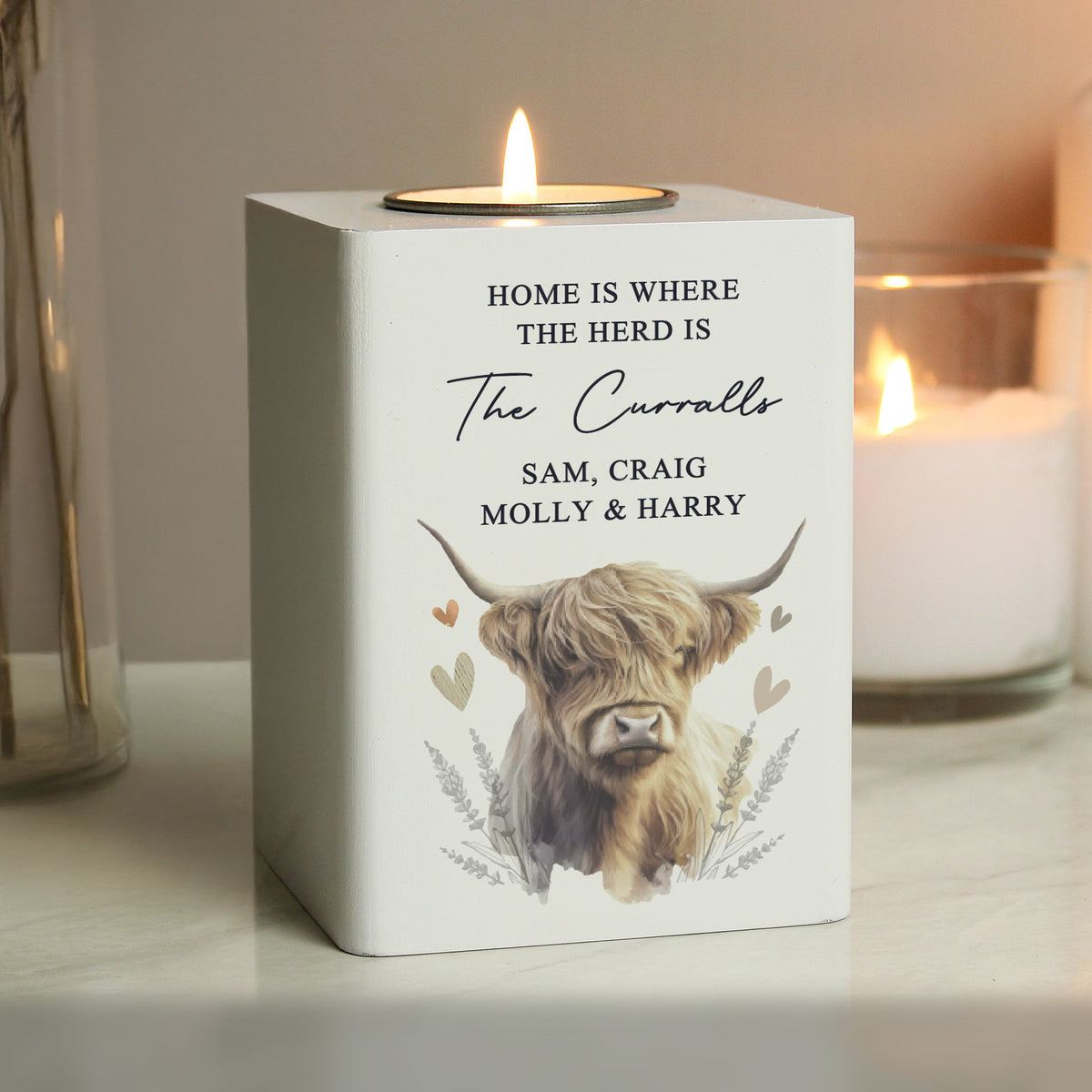 Personalised Highland Cow Wooden Tealight Holder | LED Lights, Candles & Decorations | Inspired Creative Gifts