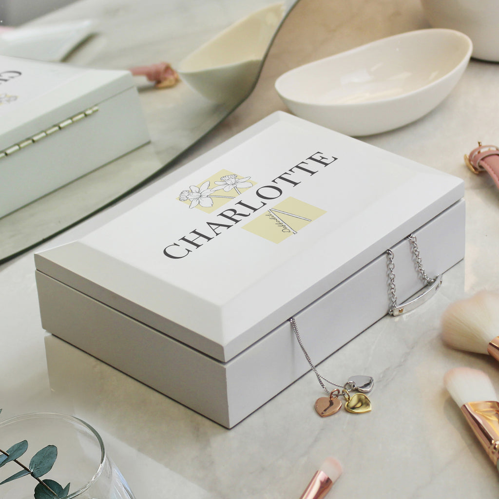 Personalised Birth Flower Wooden Jewellery Box | Gift for Her