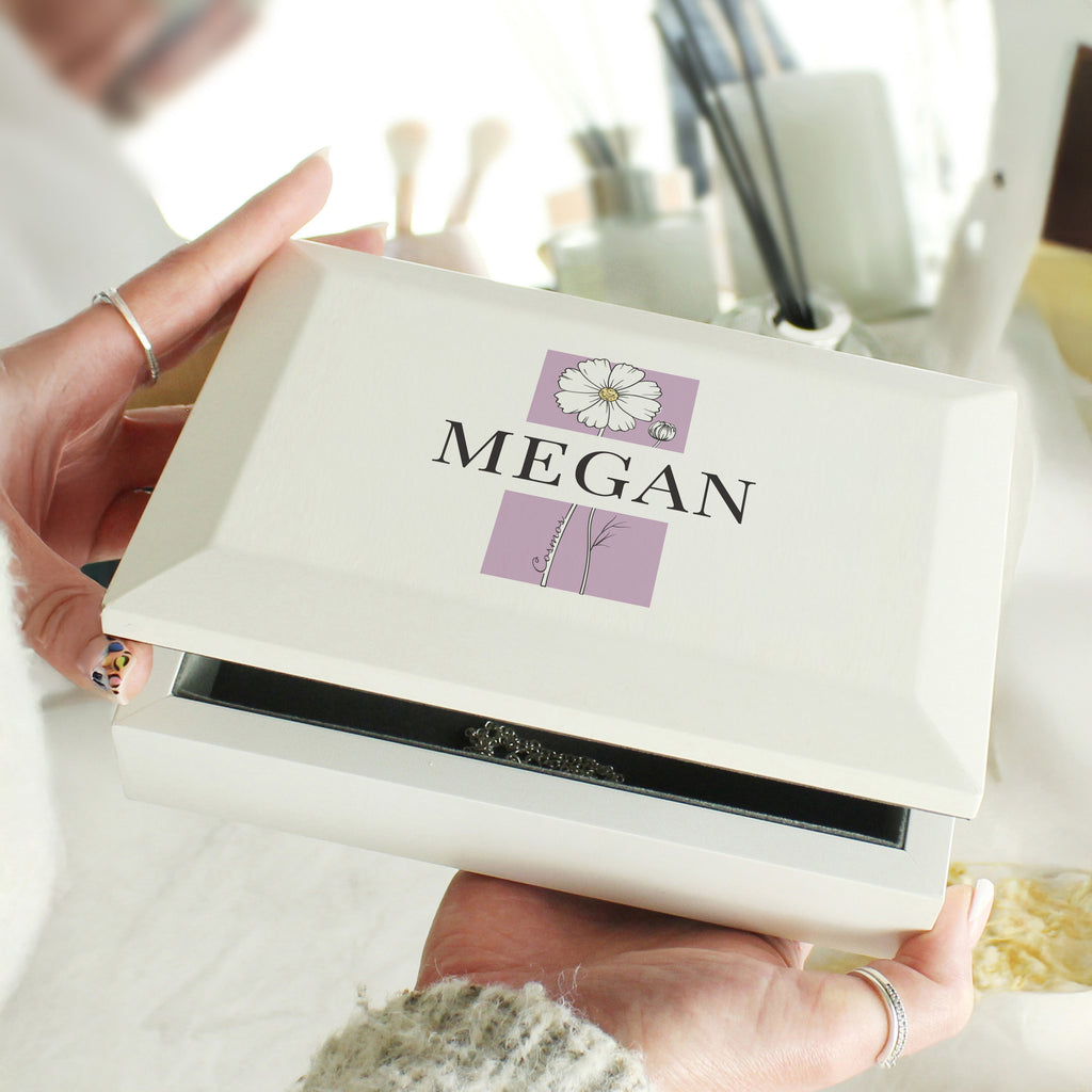Personalised Birth Flower Wooden Jewellery Box | Gift for Her