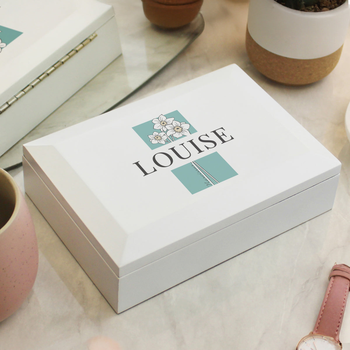 Personalised Birth Flower Wooden Jewellery Box | Gift for Her