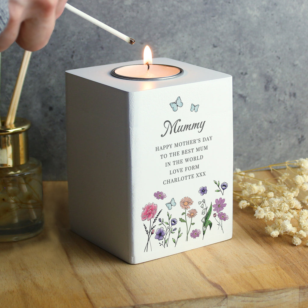 Personalised Wild Flowers Tealight Holder | Candles & Reed Diffusers