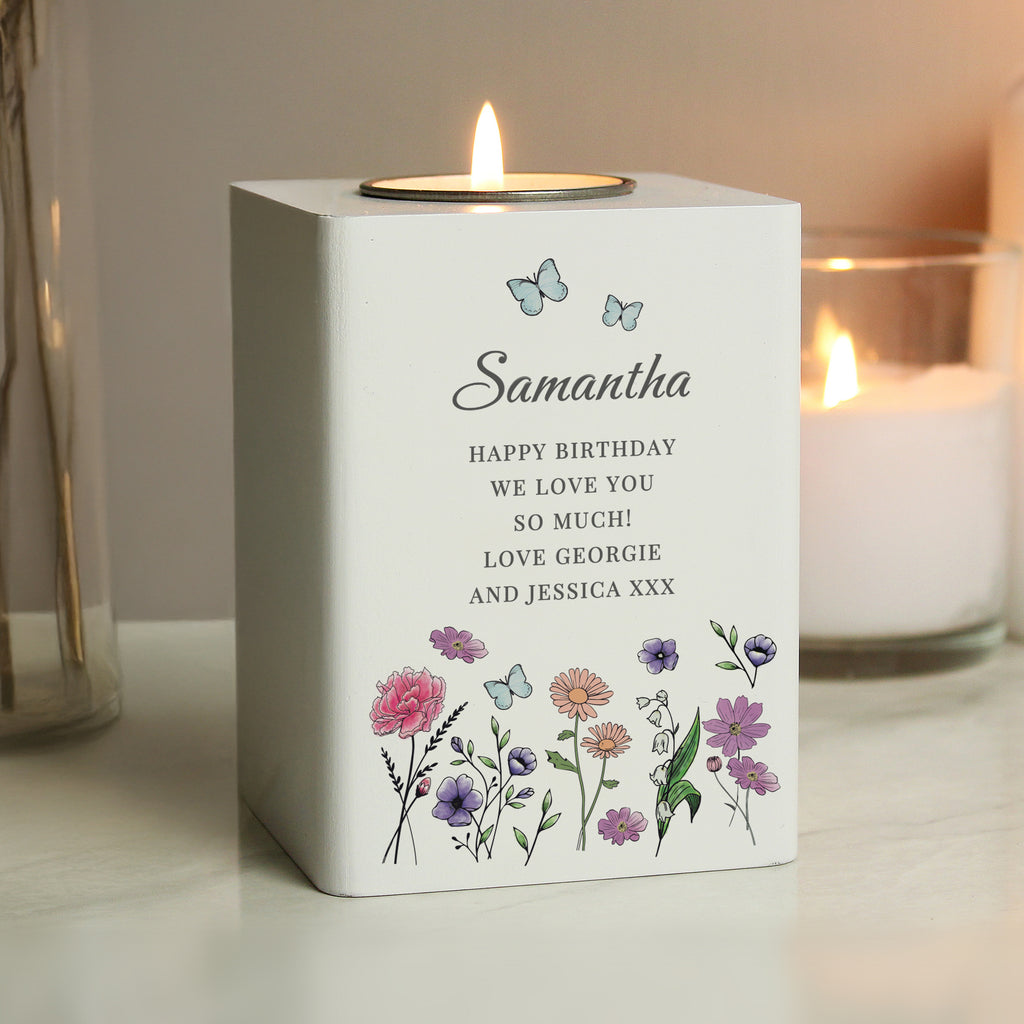 Personalised Wild Flowers Tealight Holder | Candles & Reed Diffusers