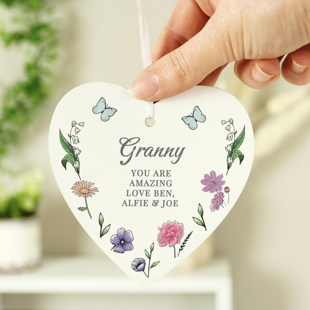 Personalised Wild Flowers Wooden Heart | Mother's Day Gift