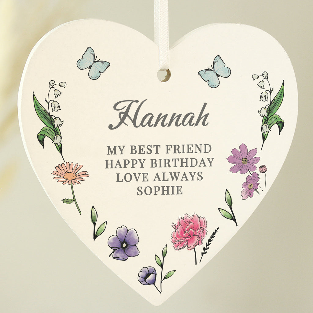 Personalised Wild Flowers Wooden Heart | Mother's Day Gift