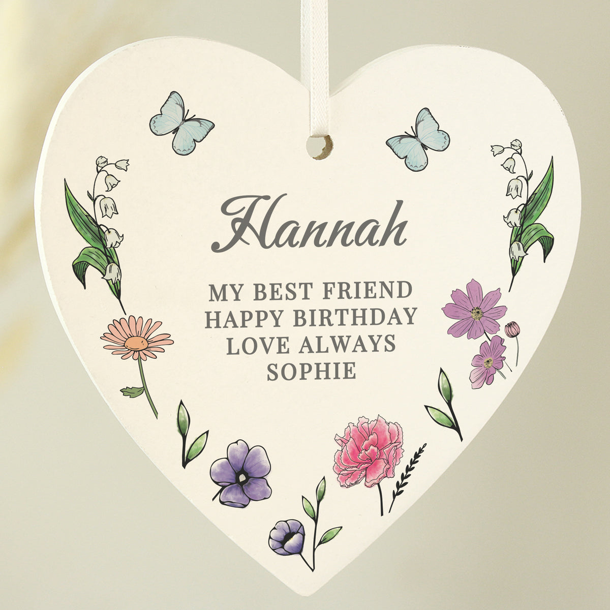 Personalised Wild Flowers Wooden Heart | Mother's Day Gift