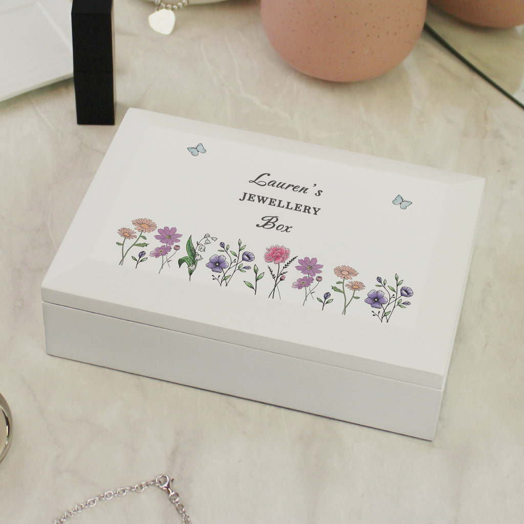 Personalised Wild Flowers Wooden Jewellery Box for Mother's Day