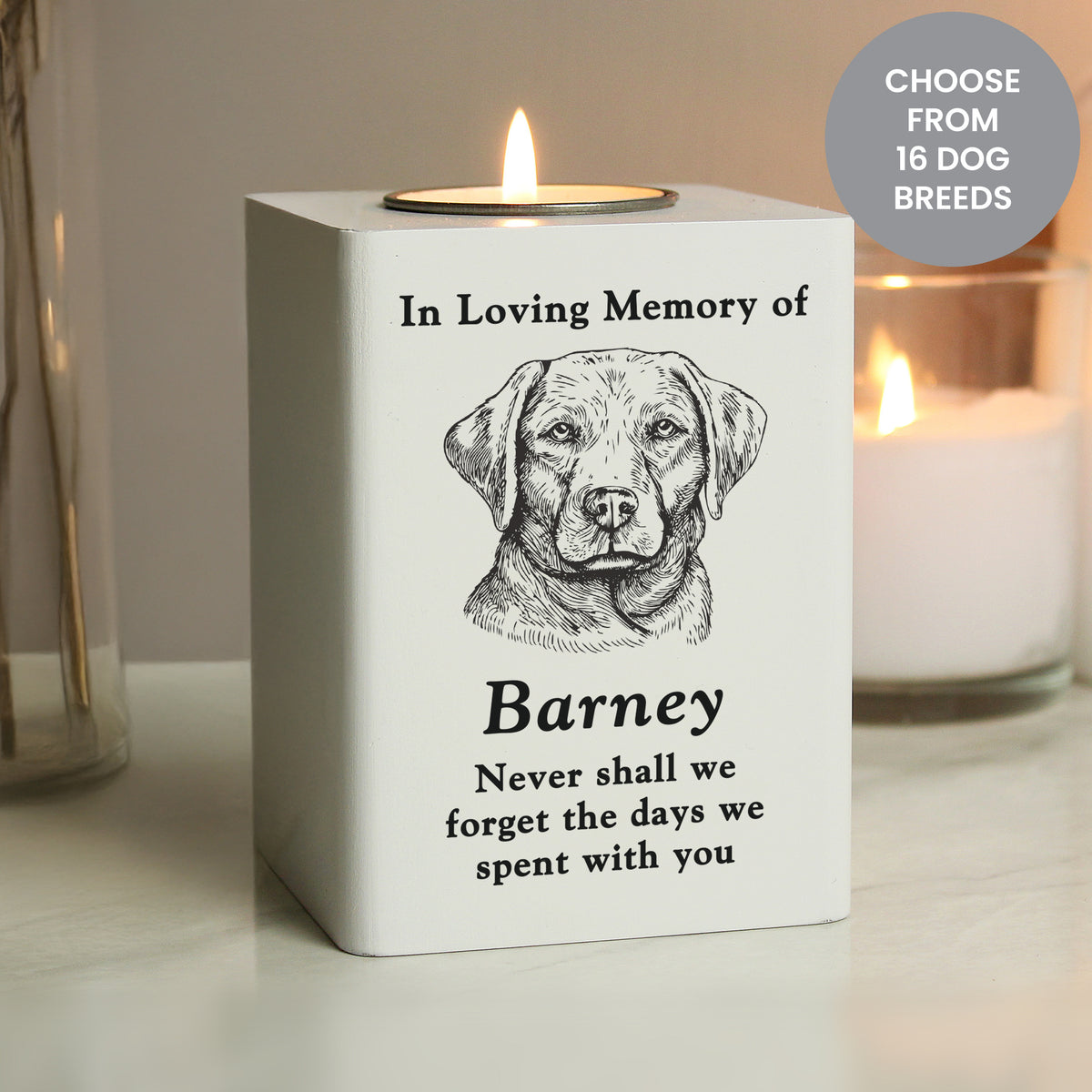 Personalised Dog Breed Memorial Tealight Holder | Candles & Reed Diffusers