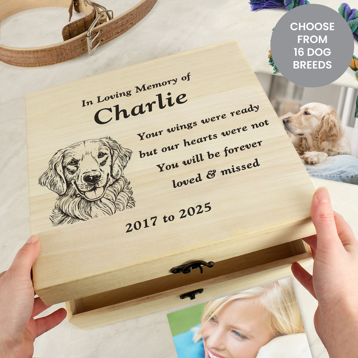 Personalised Dog Breed Memorial Large Keepsake Box | Pet Gifts