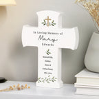 Personalised Botanical Cross Wooden Ornament for Christening