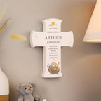 Personalised Noahs Ark Cross Wooden Ornament for Christening