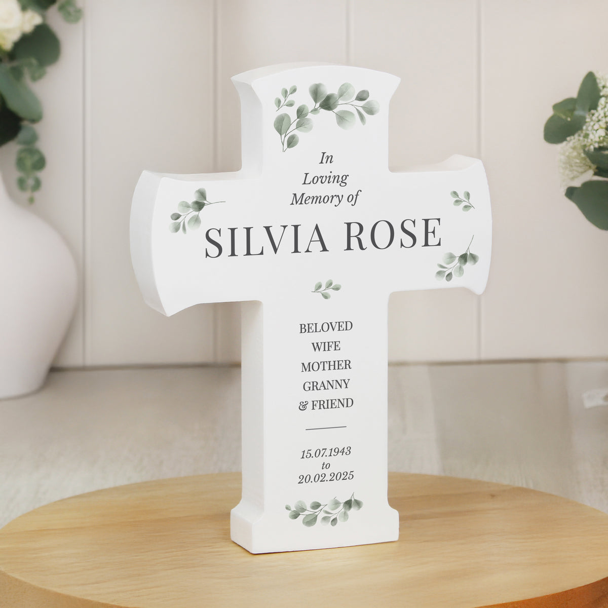Personalised Memorial Cross Wooden Ornament | Memorial Gift