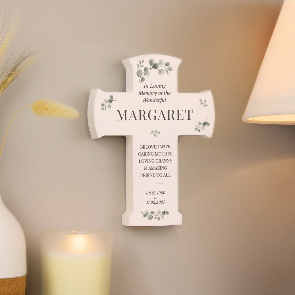 Personalised Memorial Cross Wooden Ornament | Memorial Gift