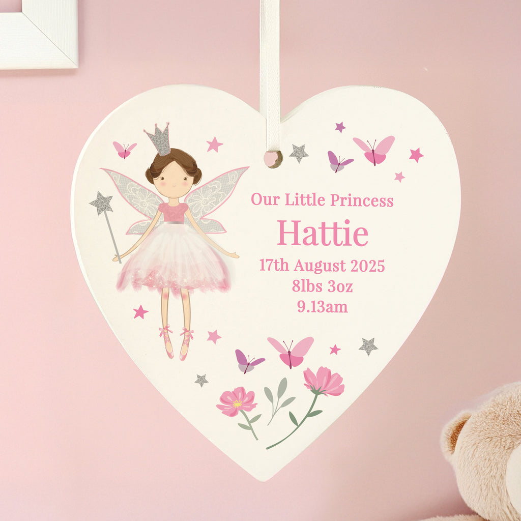Personalised Fairy Princess Hanging Heart Ornament for Christmas